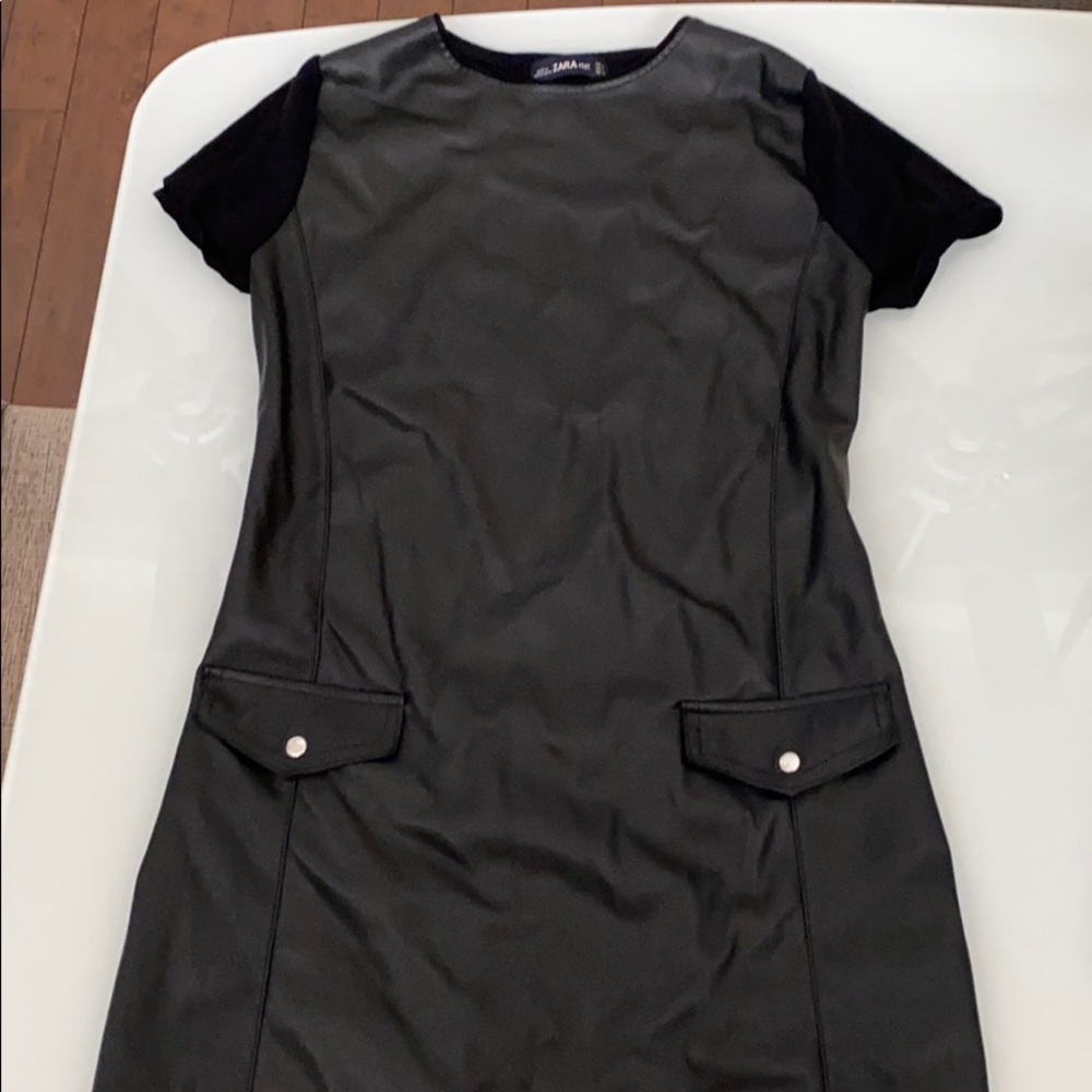 Knit faux leather dress